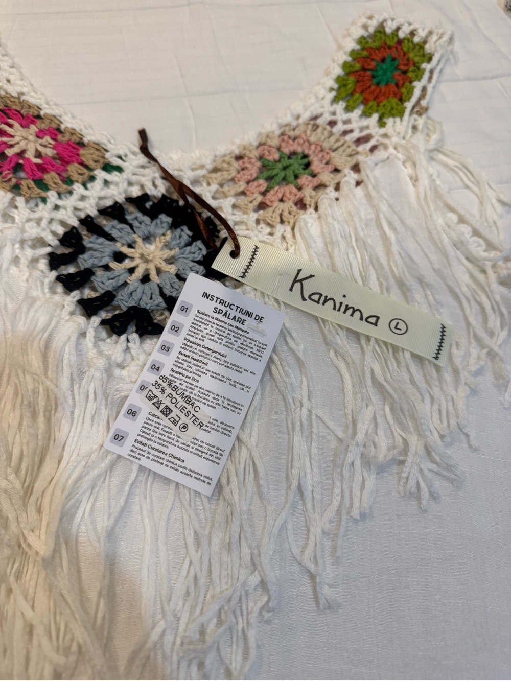 Boho Crochet Granny Square Fringe Dress Sleeveless Festival Beach Cover Up NWT - Picture 10 of 10